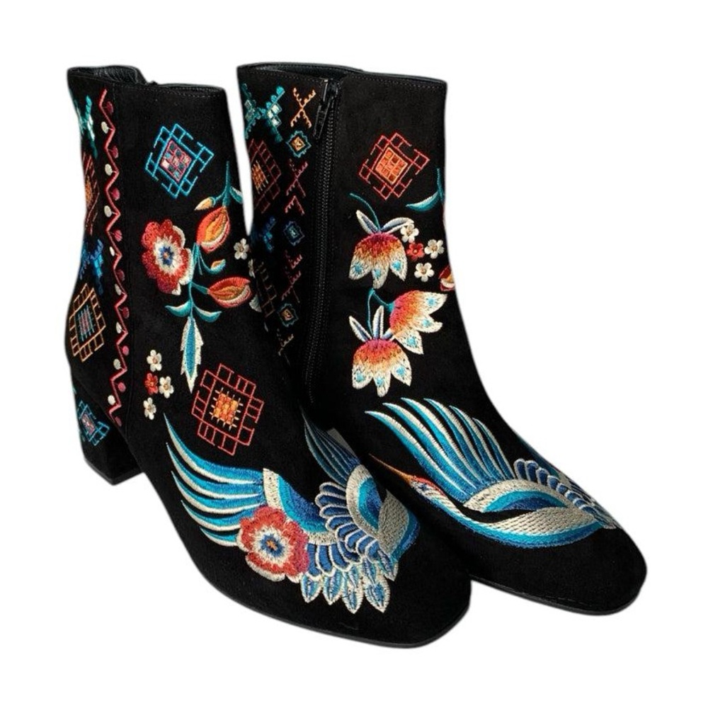Johnny Was Embroidered Black Ankle Boots